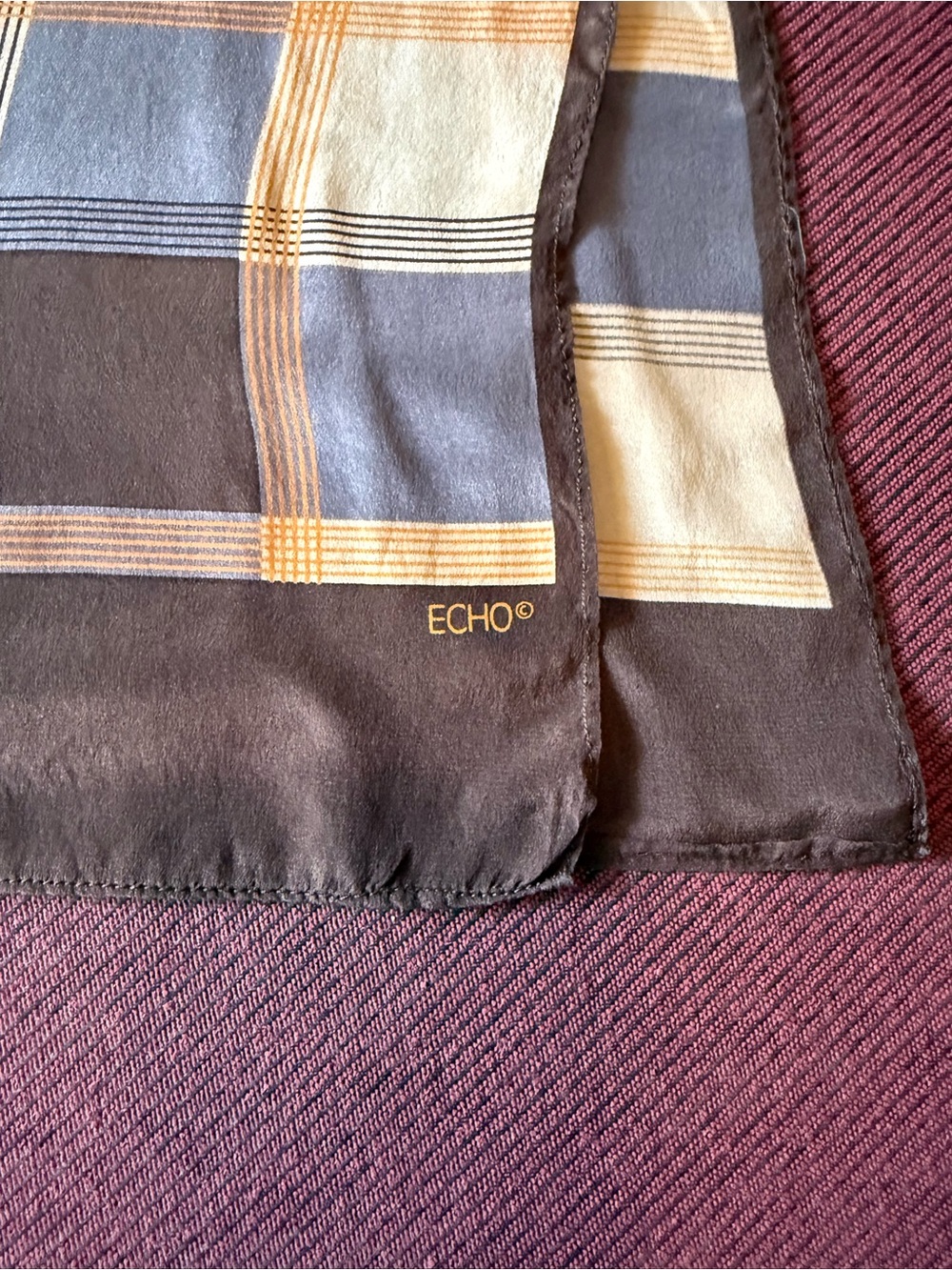 Echo Brown & Cream Plaid Silk Scarf with Yellow Accents
